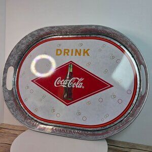 Coca-Cola Oval Galvanized Serving Tray With Handles Vintage Style Collectible